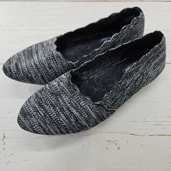 Skechers Cleo Scalloped‎ Newford Slip On Flats Womens Size 11 Black Gray 44870 - Picture 1 of 11